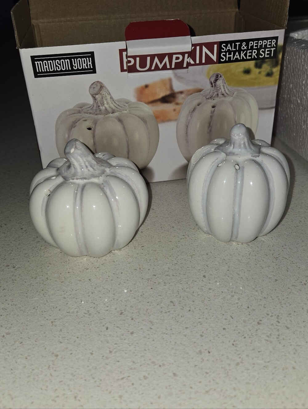 Madison York PUMPKIN Salt And Pepper Shakers FALL Brand New In Box READ INFO